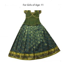 South Indian Lehenga Girls skirt Darker Green - 34"
